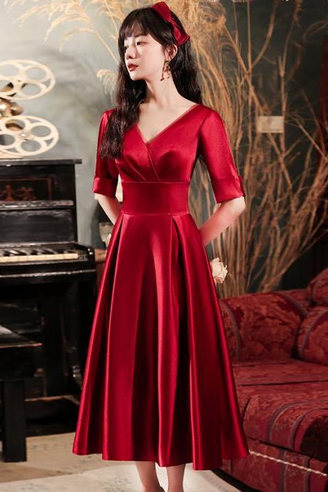 New, red prom dress ,satin midi dress,custom made,cheap on sale