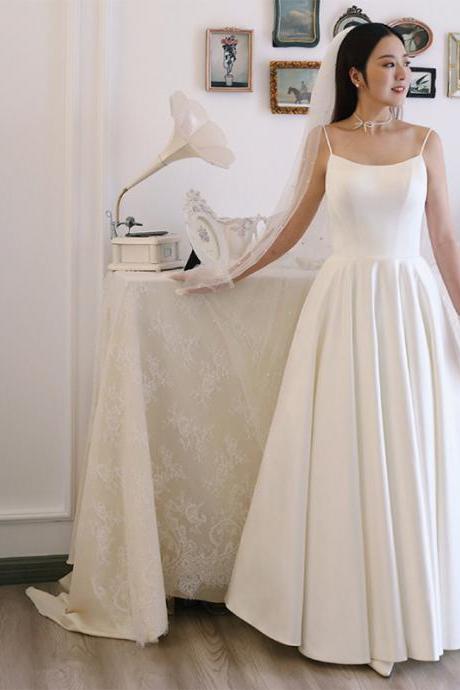 Spaghetti Strap Wedding Dress ,satin Bridal Dress,custom Made
