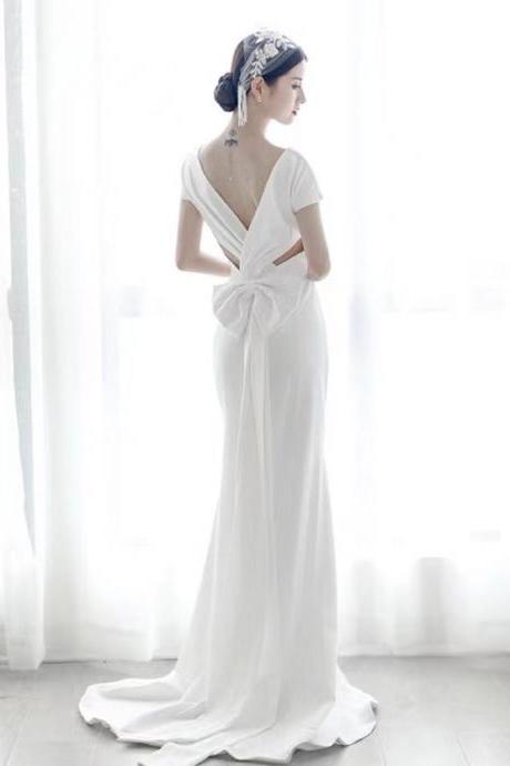 ,light Wedding Dress, Simple, V Neck Bridal Evening Dress,custom Made