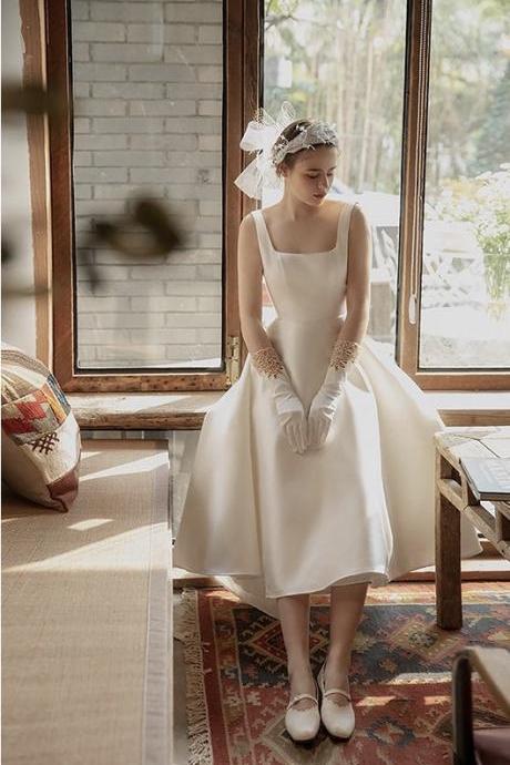 Simple, Satin Outdoor Wedding Dress, Backless Bridal Dress,custom Made