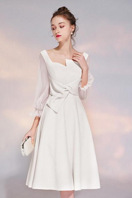 New,long sleeve prom dress,white midi dress,formal wedding guest dress,custom made
