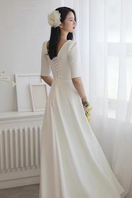 Mid-sleeve Bridal Dress,white Wedding Dress,elegant Bridal Dress,custom Made