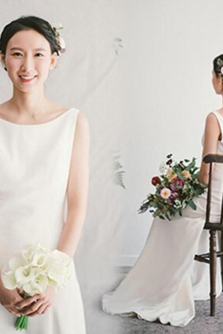 Sleeveless Wedding Dress Simple Bridal Dress,custom Made