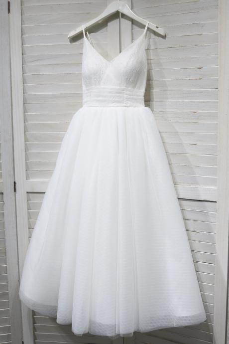 Spaghettis Trap Wedding Dress,white Bridsmaids Dress,simple Prom Dress ,custom Made