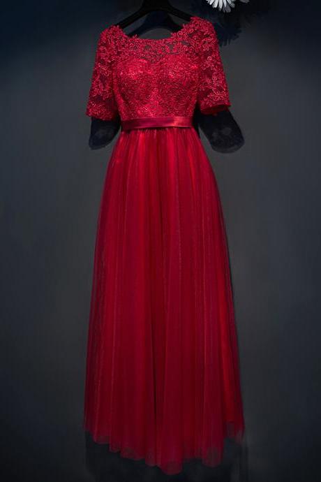 Red Prom Dress,lace Prom Dress,o-neck Formal Dress,custom Made