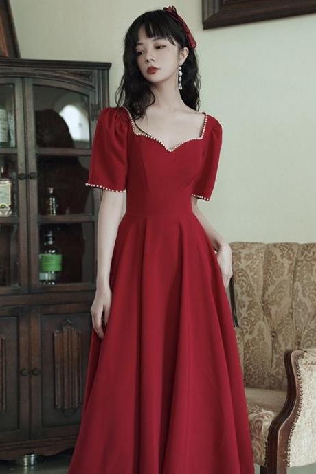 Charming red prom dress,short sleeve midi dress,custom made
