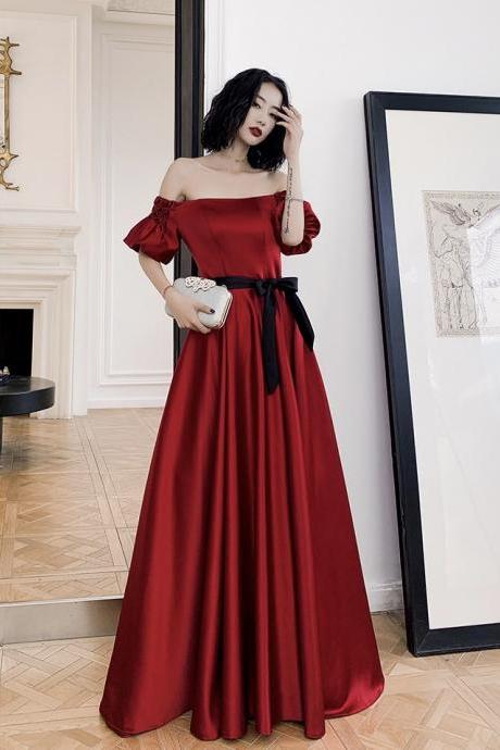 Unique Pleated Sleeve,high Quality Satin,off Shoulder Prom Dress,red Party Dress,,custom Made