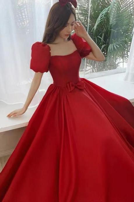 New,Puffy sleeve wedding dress, red party dress,charming prom dress,custom made
