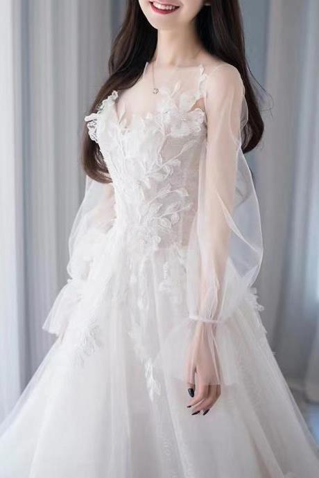 New,long sleeve bridal dress,elegant light wedding dress,custom made
