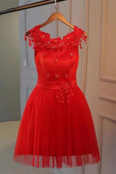 New,red homecoming dress,sleeveless mini dress,short party dress with applique,custom made,cheap on sale