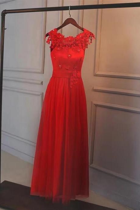 Red Dress,sleeveless Prom Dress,formal Party Dress With Applique,custom Made
