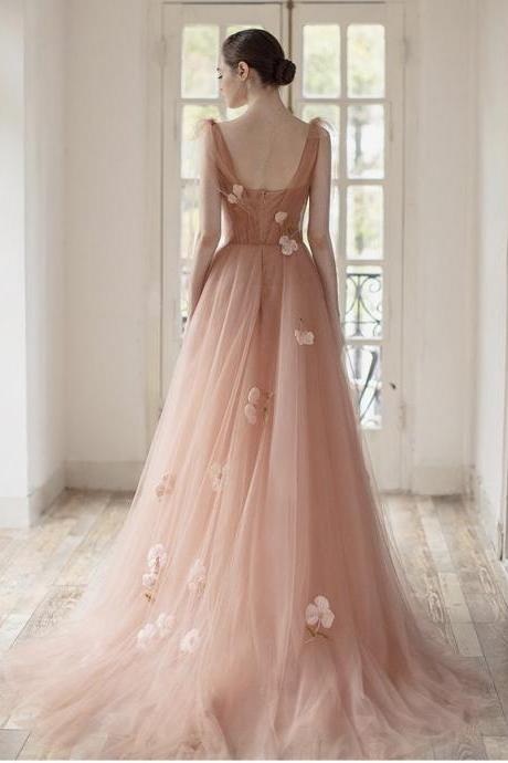 Fairy Dress,sleeveless Prom Dress,romantic Party Dress With Applique,custom Made