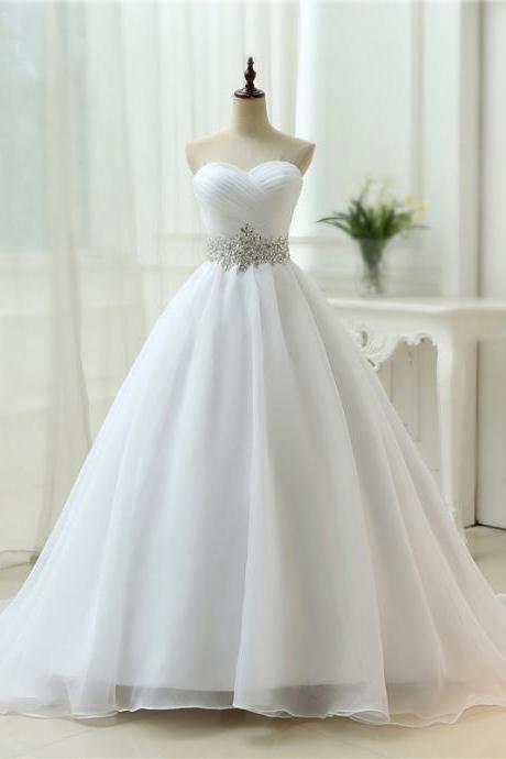Strapless Wedding Dress,white Bridal Dress With Diamond Belt ,custom Made