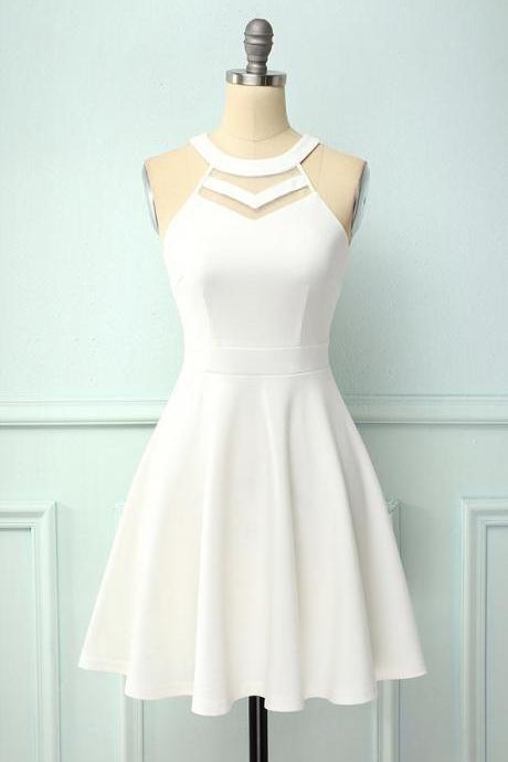 Halter neck homecoming dress,white graduation dress,simple wedding guest dress ,custom made,cheap on sale