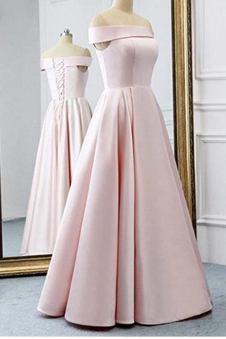 Off Shoulder Prom Dress,pink Party Dress,satin Evening Dress,custom Made