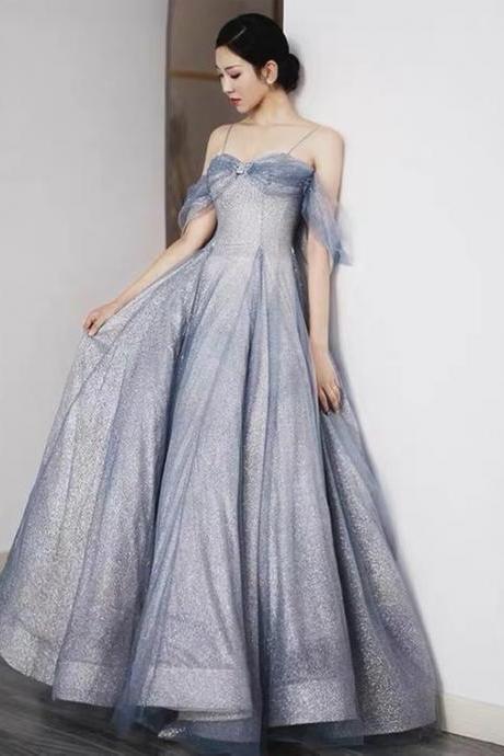 Starry Sky Shining Off Shoulder Evening Dress, Atmosphere Floor Length Dress,princess Dress,custom Made
