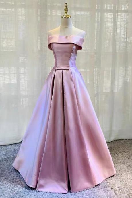 Off Shoulder Pink Prom Dress,satin Party Dress,custom Made