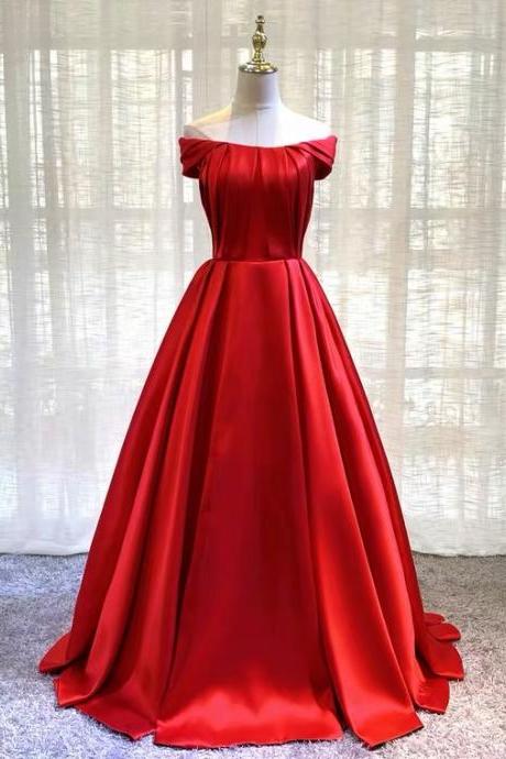 Off Shoulder Red Prom Dress,satin Party Dress,custom Made