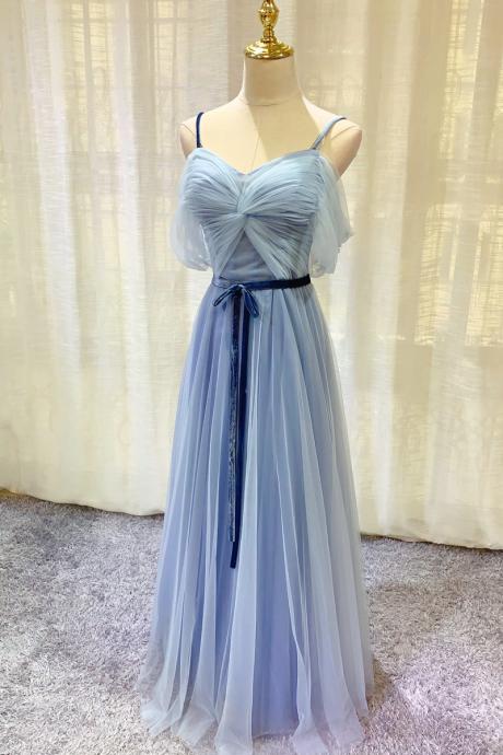 Elegant,new spaghetti strap bridesmaid dress, blue prom dress,custom made