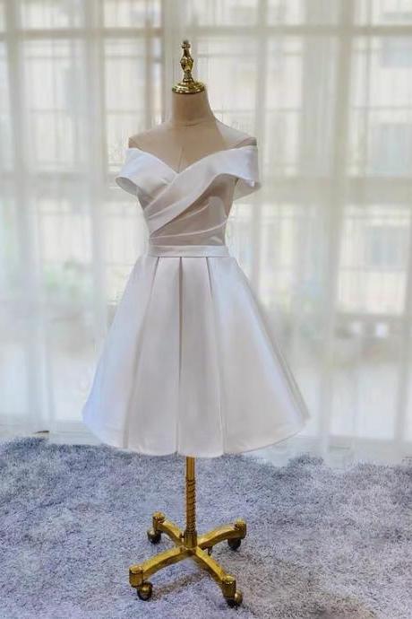 White homecoming dress,satin party dress,custom made