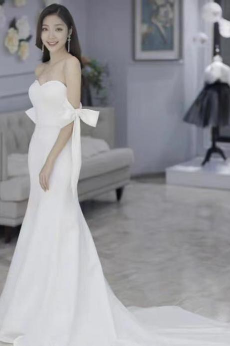 Satin light wedding dress, new style, white bridal dress, mermaid, super fairy outdoor wedding dress,custom made
