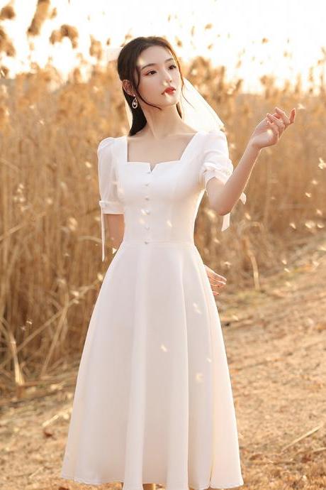 White Prom Dress,satin Bridal Dress,outdoor Wedding Dress,custom Made