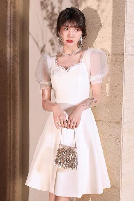white christmas dresses Amy Short White Graduation Dress with Ruffles White / XSmall main image 0