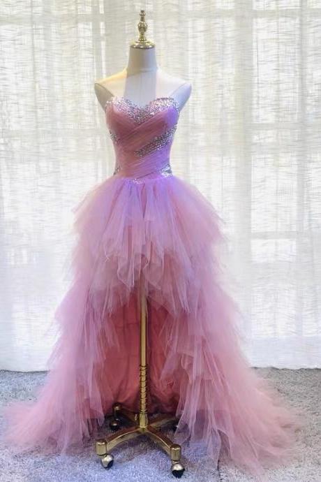 High Low Evening Dress, Pink Bridesmaid Dress ,strapless Birthday Party Dress,custom Made