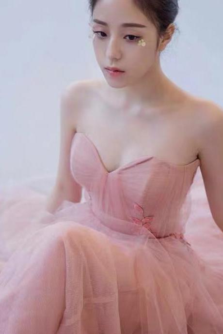 Elegant, Pink Socialite Dress, Strapless Bridesmaid Dress,custom Made