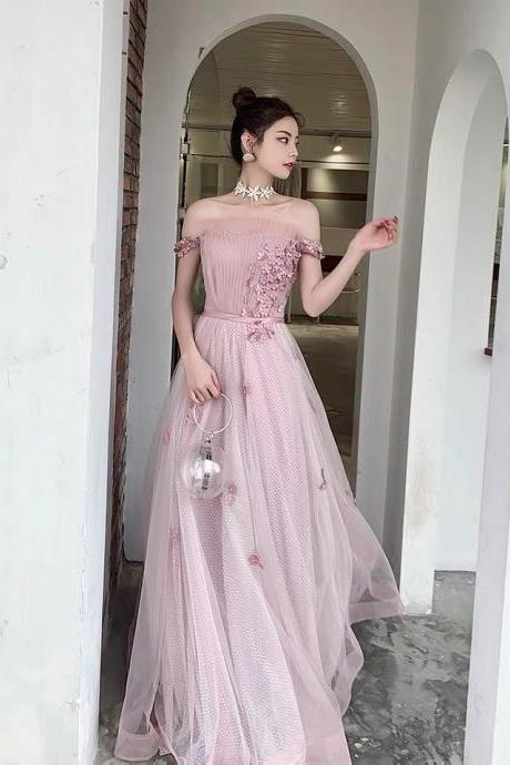 Pink Evening Dress, Fashion,off Shoulder Party Dress,custom Made
