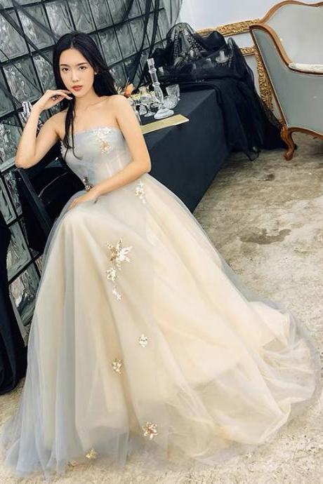 Strapless Prom Dress,faiy Party Dress With Appliuqe,custom Made