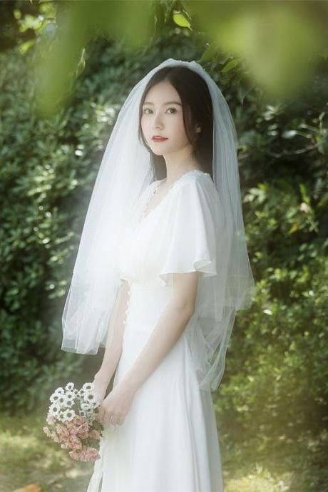 V-neck Prom Dress,satin Bridal Dress,white Wedding Dress,custom Made