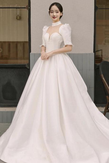 Long Sleeve Wedding Dress,square Neck Bridal Dress With Big Trailing,princess Dress With Puffed Sleeves,custom Made