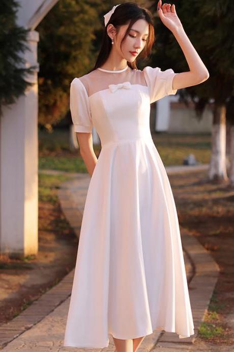 French Light Wedding Dress, Short Sleeve Daily Dress, Simple Small White Dress,custom Made