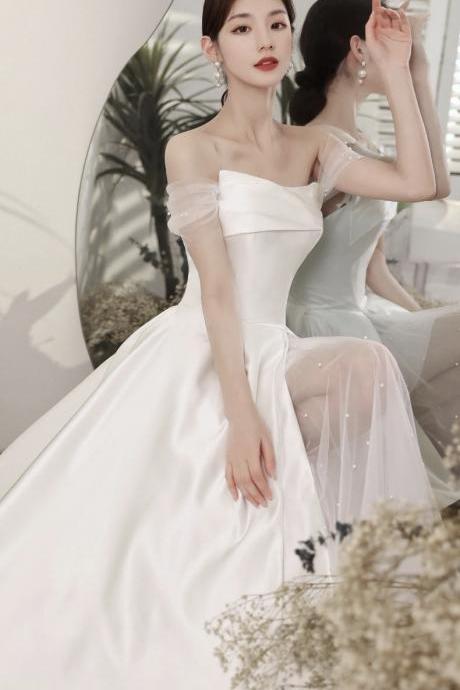 Light Wedding Satin Dresses, White Evening Dresses, Unique Wedding Dress,custom Made