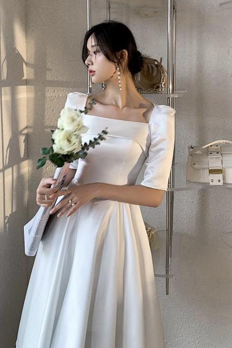 White Small Evening Dress, Temperament, Satin Light Wedding Dress,custom Made