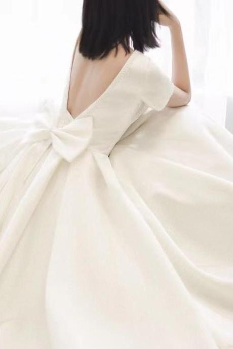 Short Sleeve Bridal Dress ,elegant Wedding Dress With Pearl,custom Made
