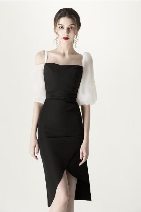 Black evening dress, summer, Hepburn style, off shoulder evening dress,Custom Made