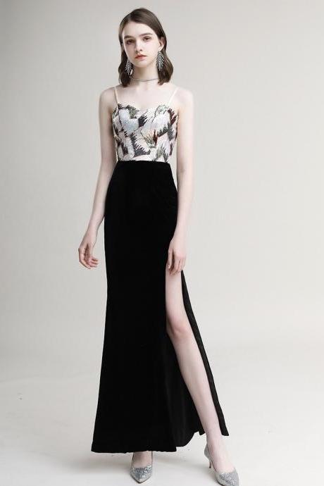 Black Evening Dress, Fashion, Queen Mernaid Dress, Sexy Long Slit Dress,custom Made