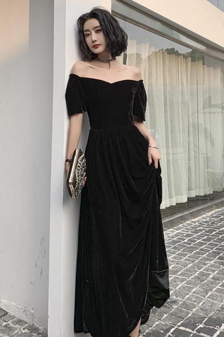 Noble Velvet Prom Dress, Temperament, Black Off-the-shoulder Evening Dress, Custom Made