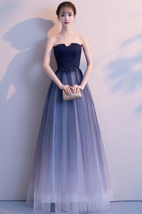 Blue Gradient Color Evening Dress, Elegant Party Dress, Socialite Long Strapless Dress, Custom Made