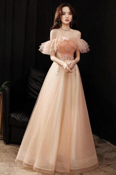 Flounce Collar Evening Dress, Off Shoulder Bridesmaid Dress, Super Fairy Pink Princess Dress,custom Made