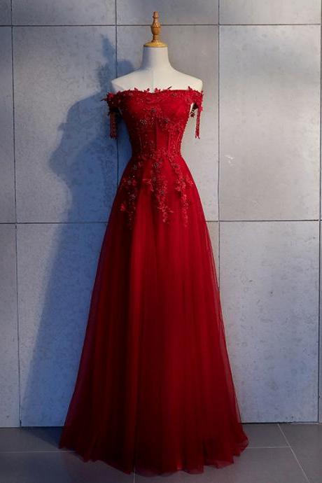Off Shouder Prom Dress,red Party Dress,charming,applique,custom Made