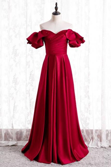 Off shoulder evening dress,red party dress,satin prom dress,custom made