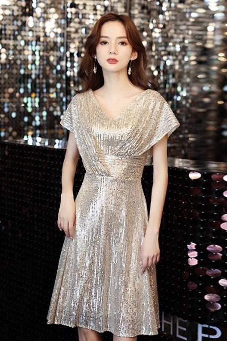 Little Sequined Evening Dress,gold Socialite Super Fairy Dress,gold Homecoming Dress,custom Made