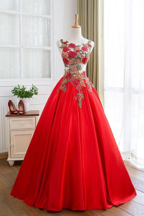 Red Ball Gown,sleeveless Prom Dress ,formal Dress With Applique,custom Made