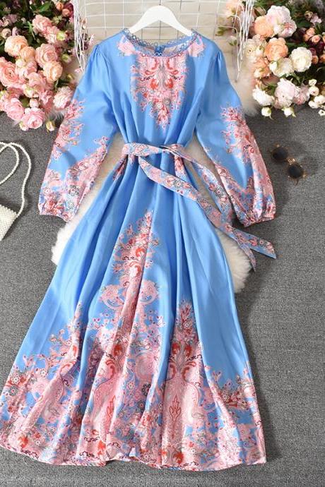 Palace style dress, new, vintage, print, bubble sleeves, chic long dress