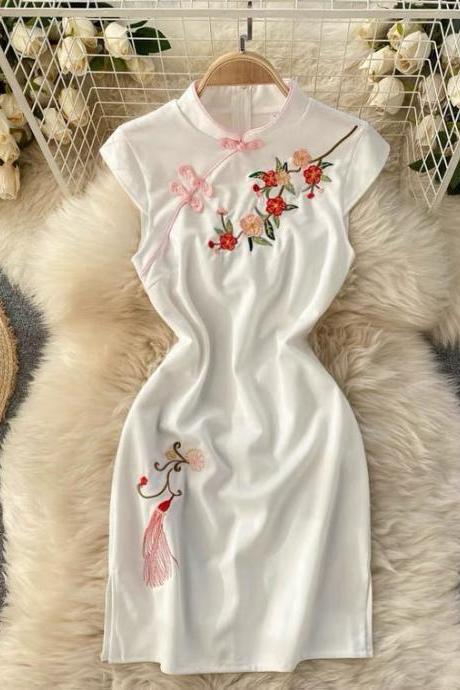,summer, Vintage,cheongsam Modified Dress, Round Neck Sleeveless, Cuff Button, Sexy Bodycon Dress ,chinese Style