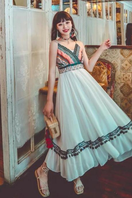 Super fairy dress, ethnic style, spaghetti strap dress