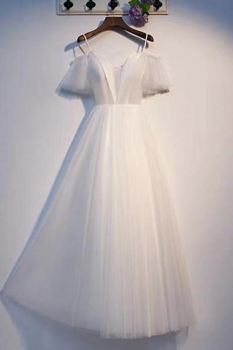 White Starry Evening Dress, Off-the-shoulder Bridesmaid Dress,custom Made